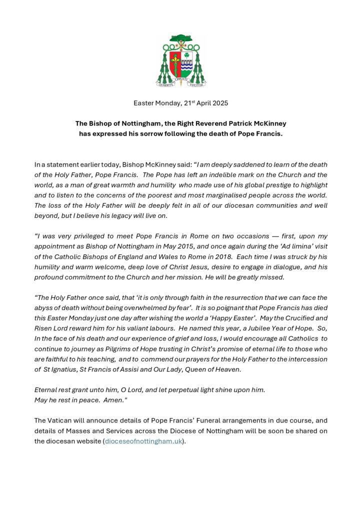 Bishop Patrick Statement On The Death Of Pope Francis 2025 04 21 Page 0001
